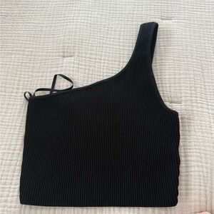 Babaton Black One-Shoulder Ribbed Top